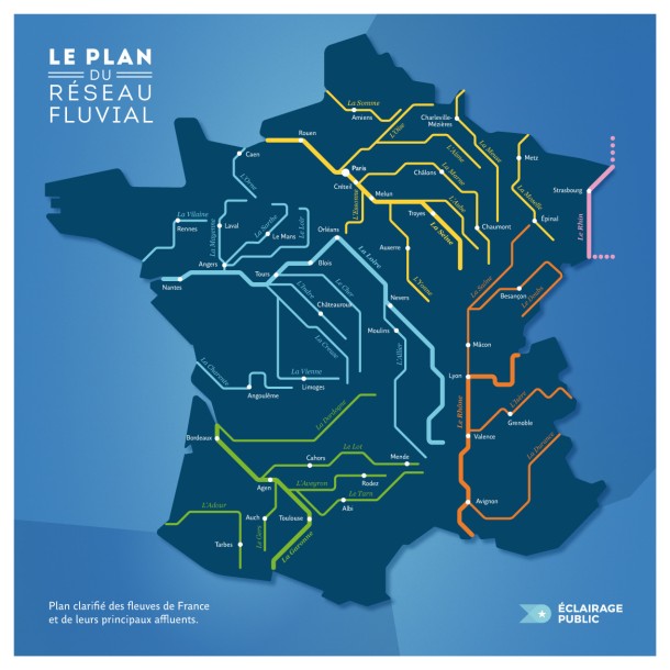 Le plan du réseau fluvial de France